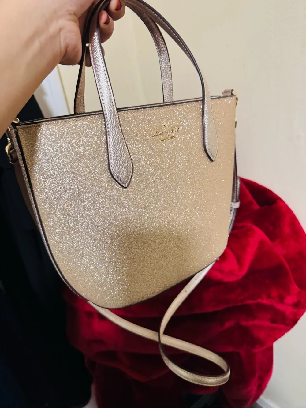 kate spade Glitter Crossbody Tote in Gold